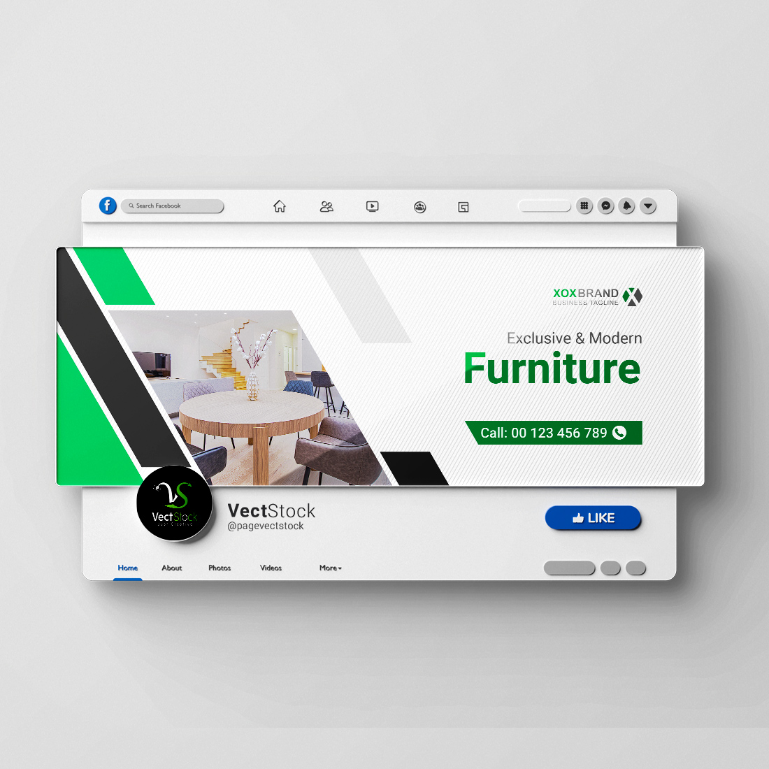 Furniture facebook cover page template preview image.