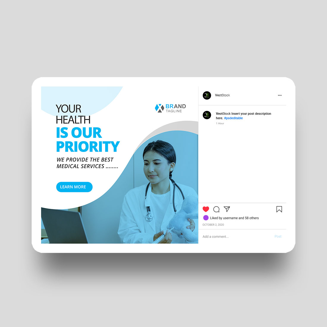Medical social media Instagram post and banner template preview image.