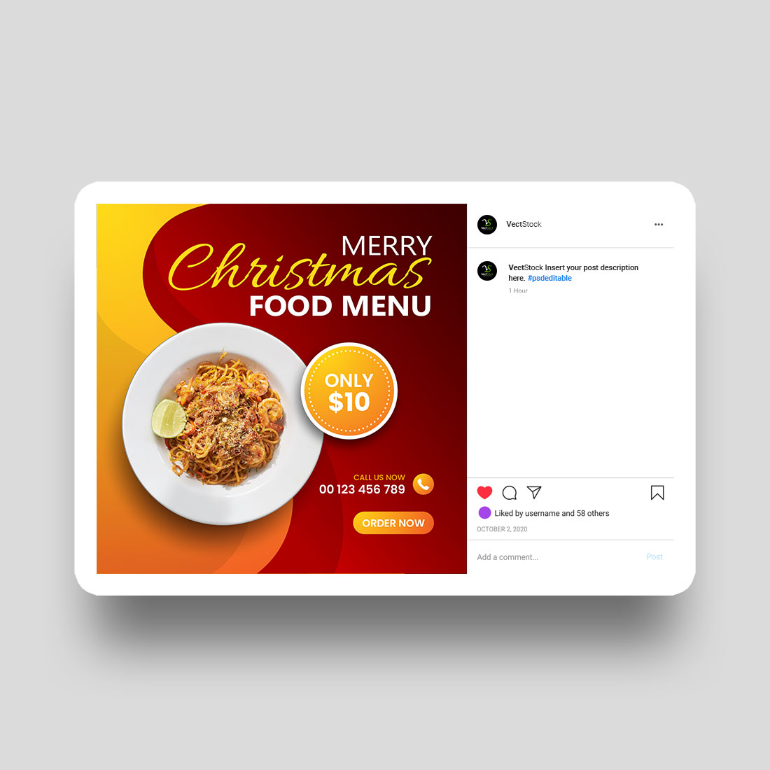 Christmas food sale social media Instagram post and square banner template cover image.