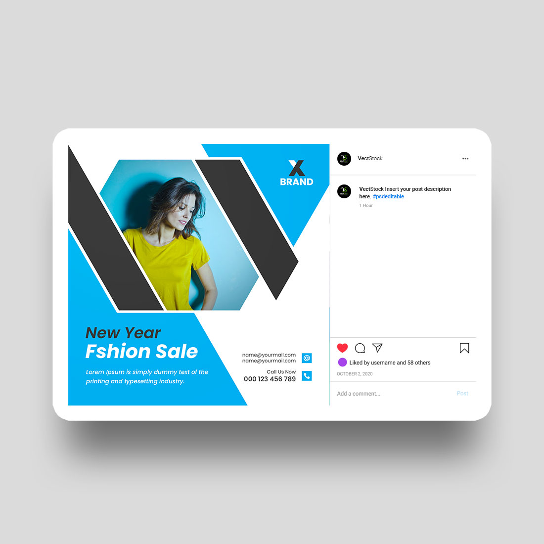 Yew year fashion sale social media Instagram post and banner template design preview image.