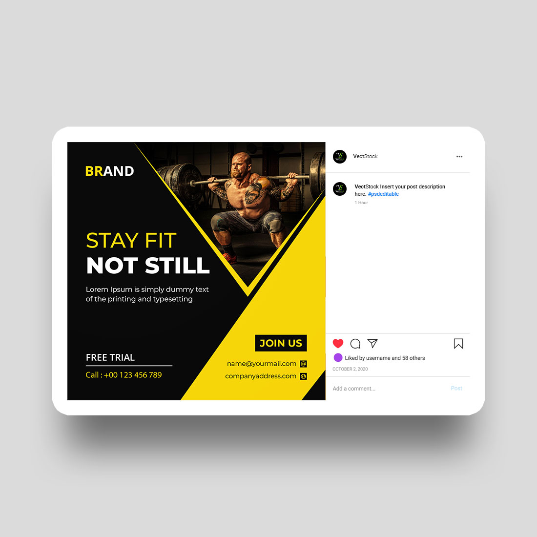 Fitness gym social media Instagram post and banner template design preview image.