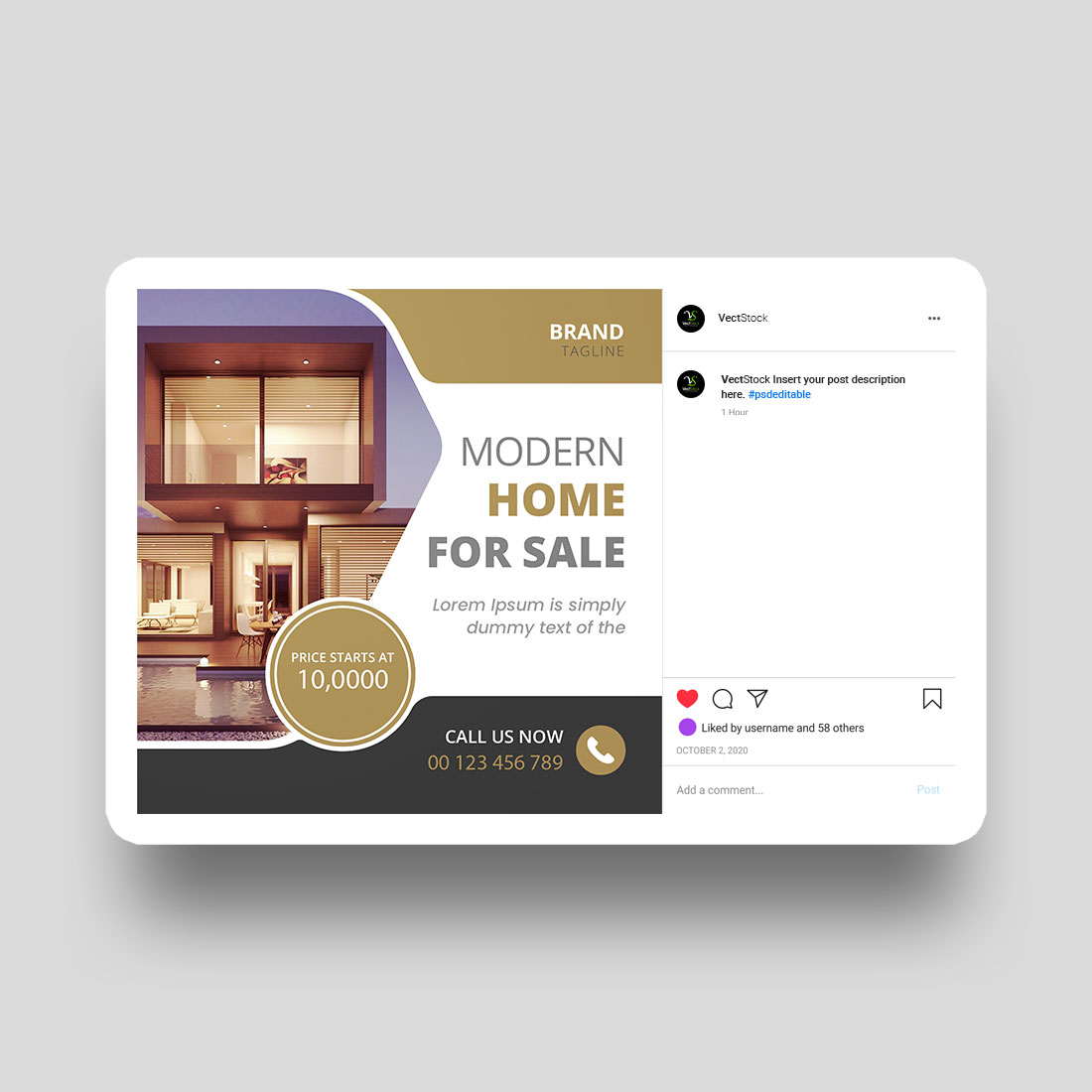 Real estate social media post template preview image.