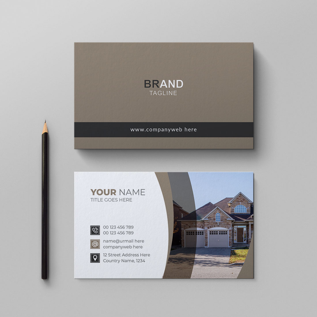 Real estate business card design preview image.