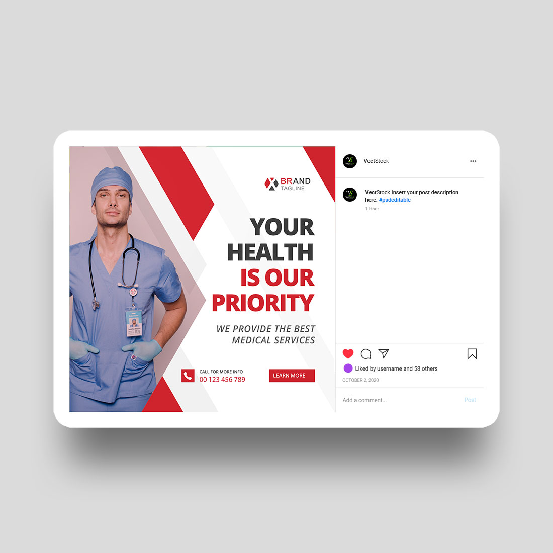 Medical social media Instagram post and banner template design preview image.