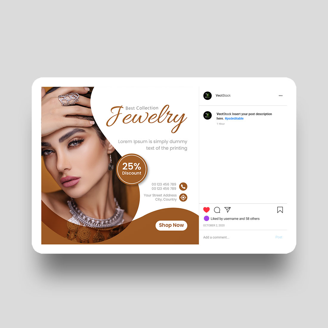 Jewelry social media Instagram post banner or square flyer design cover image.