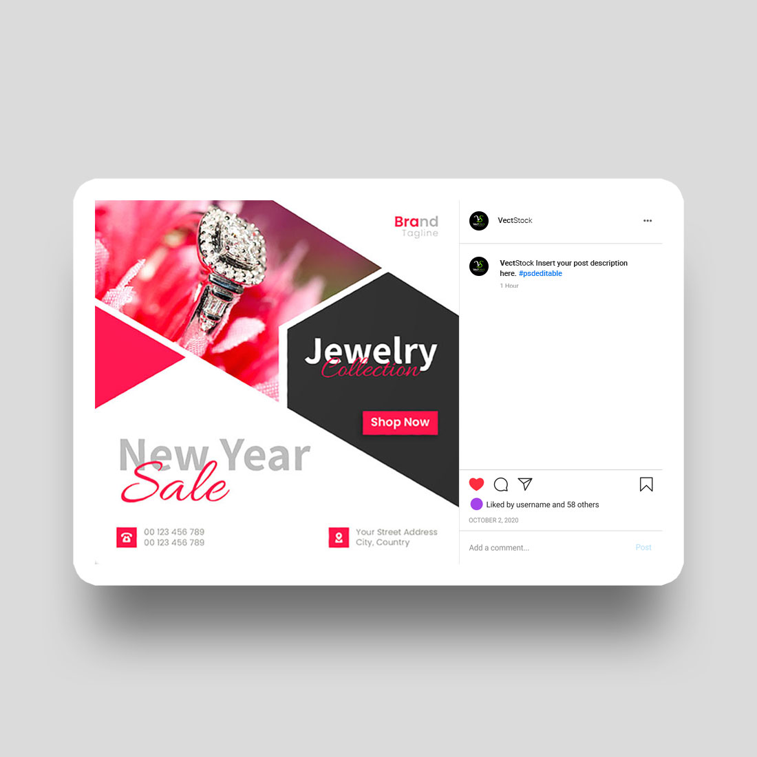 New year sale jewelry social media instagram post template preview image.