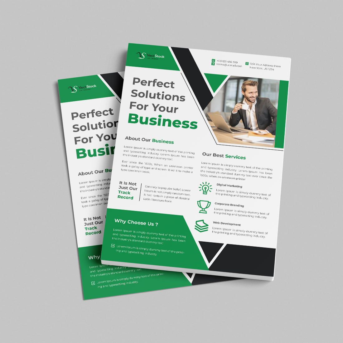 Business solutions flyer design template preview image.