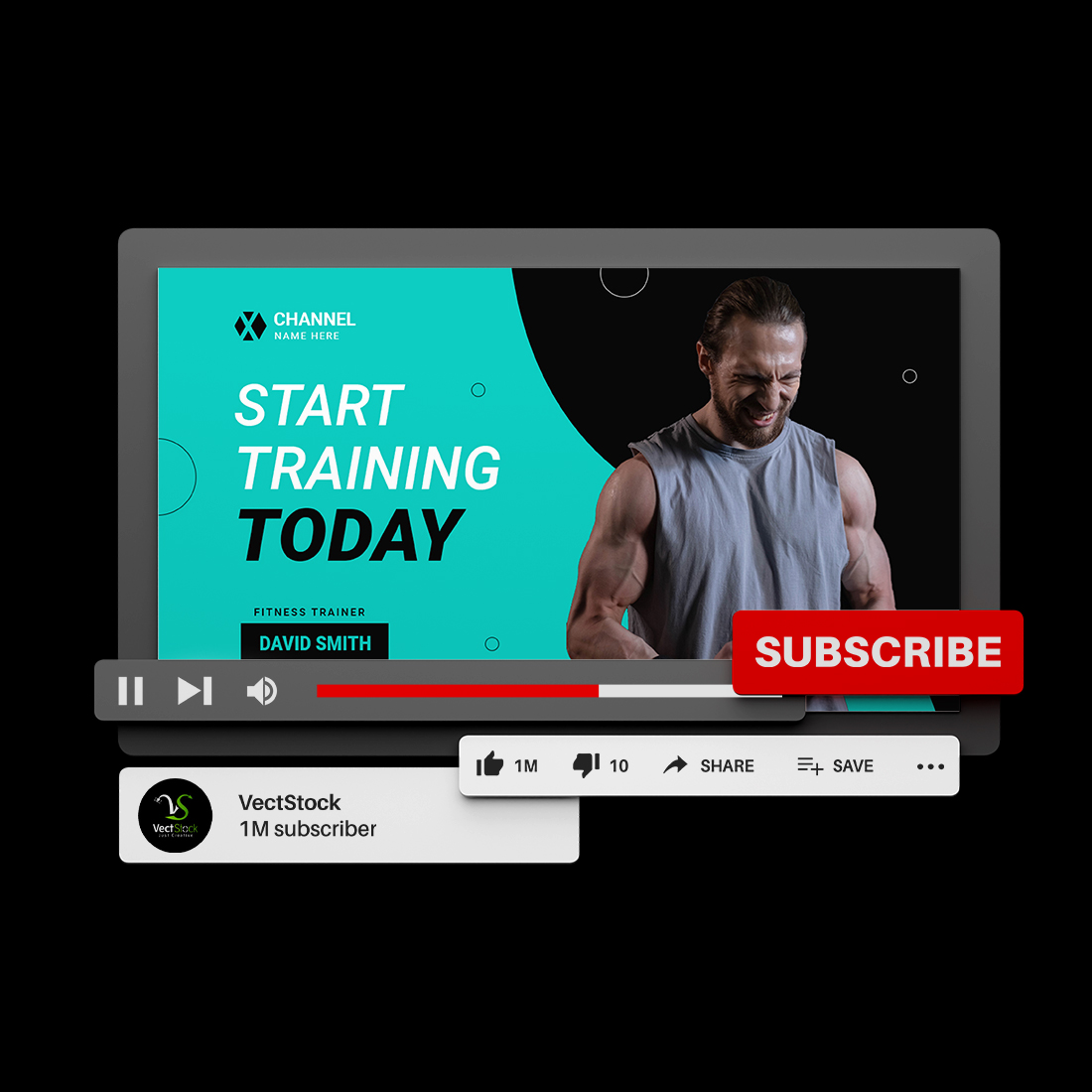 Fitness training center Youtube thumbnail banner design template preview image.