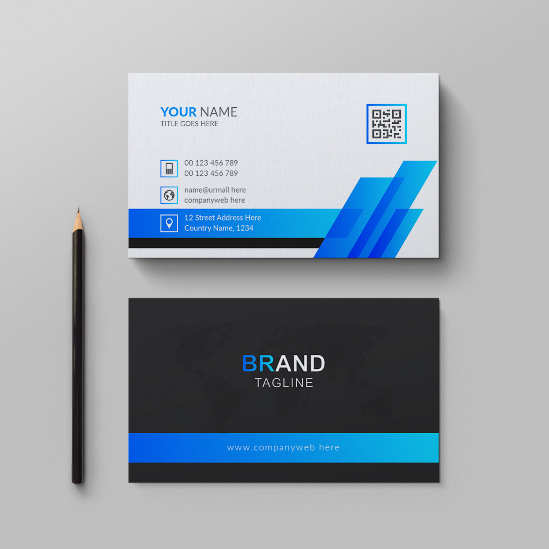 Professional blue business card design preview image.