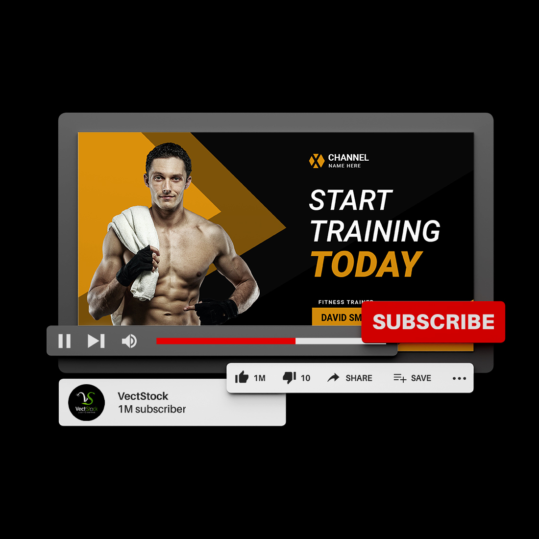 Fitness Youtube thumbnail banner design template preview image.