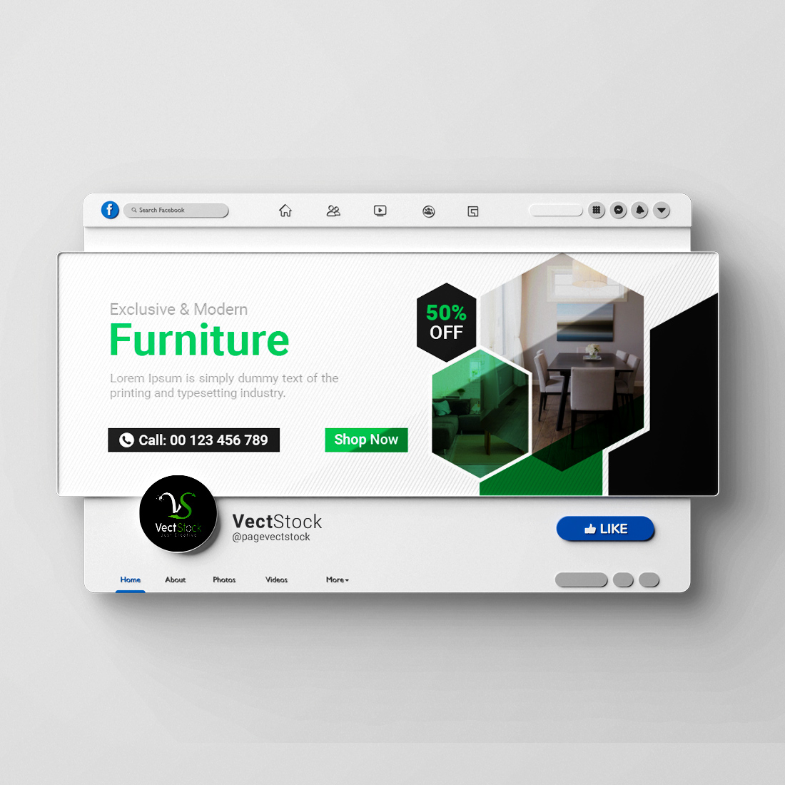 Furniture facebook cover page template preview image.