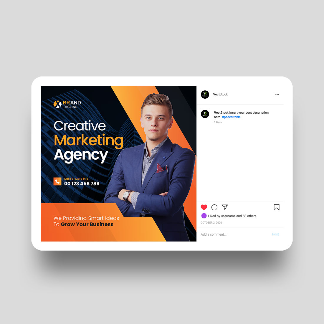 Digital marketing agency social media post or square web banner template preview image.