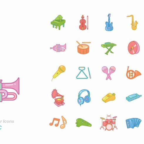 Music color vector icons cover image.