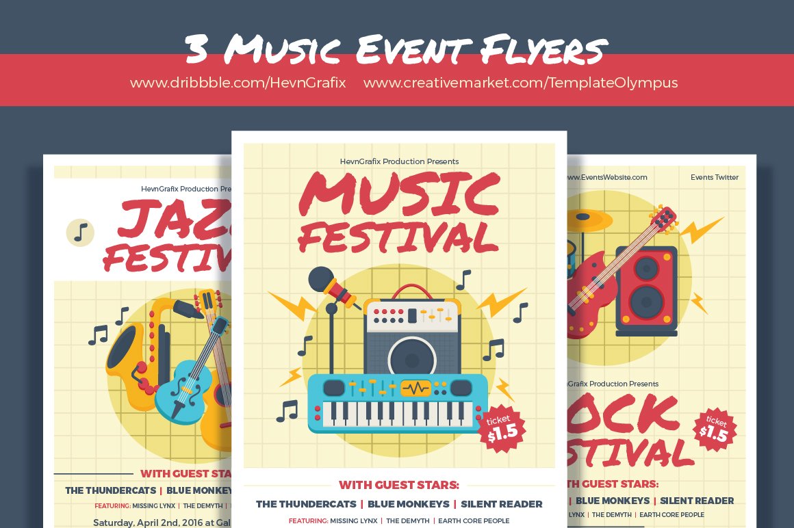 3 Music Event Flyers cover image.