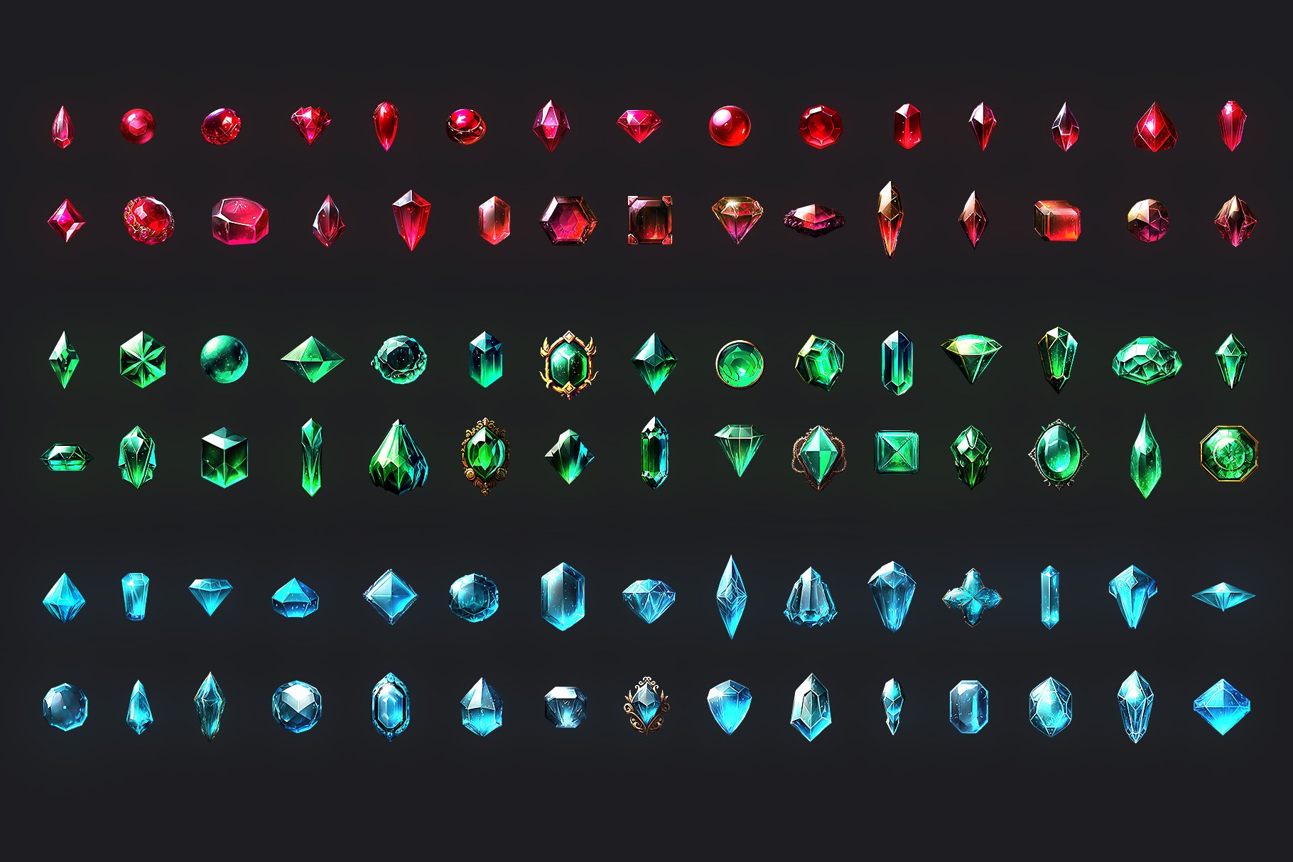 RPG Game Magic Gems Icons Set preview image.