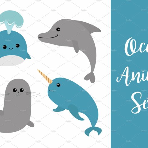Cute sea ocean animal set. cover image.