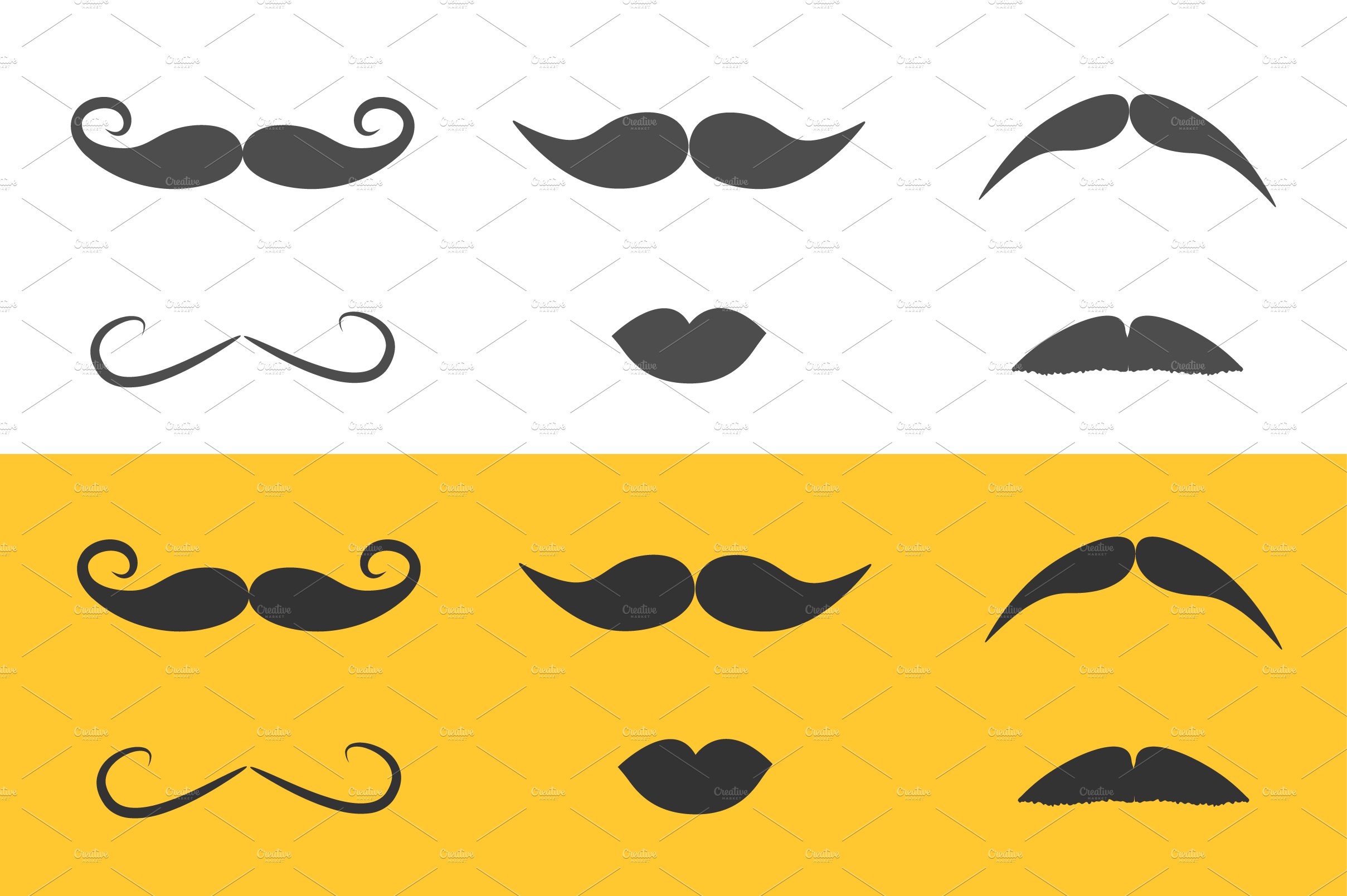 Mustaches and lips icon set. cover image.