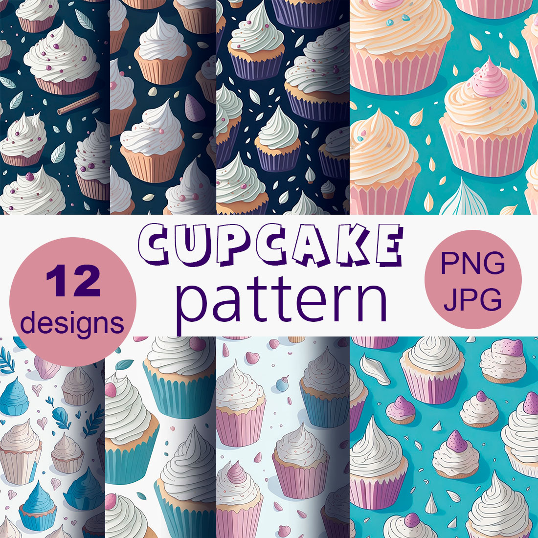 pattern cupcakes designs 12 pieces cover image.