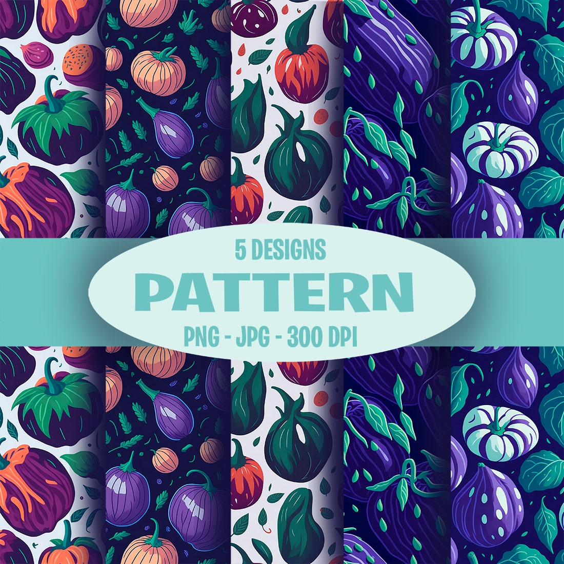 Vegetable and leaf patterns set cover image.