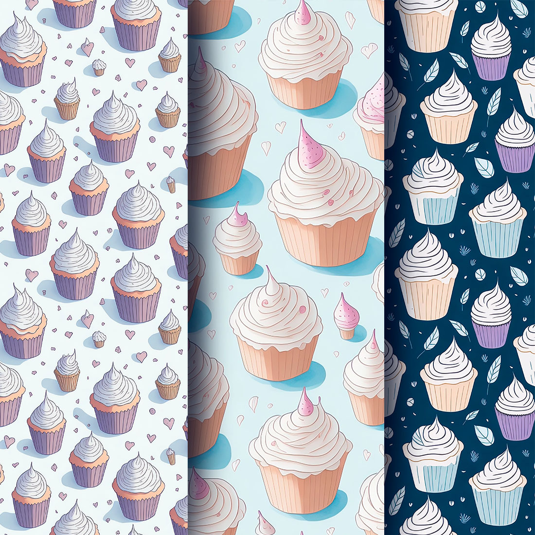 cupcake pattern designs 3 set preview image.