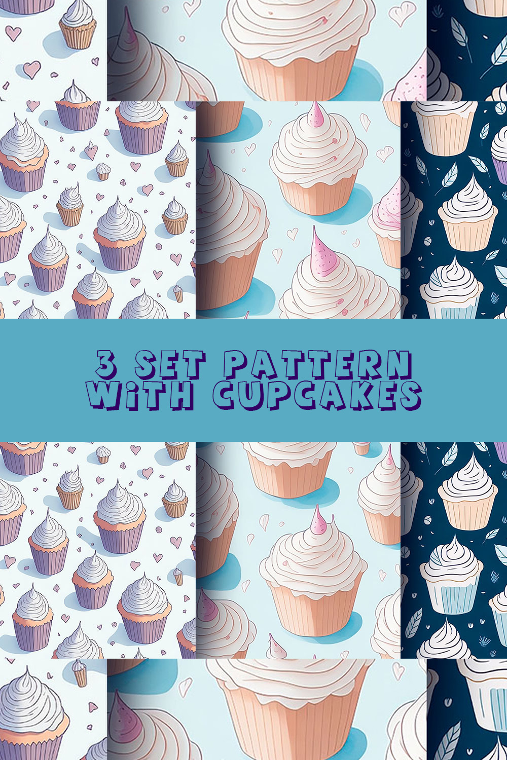 cupcake pattern designs 3 set pinterest preview image.