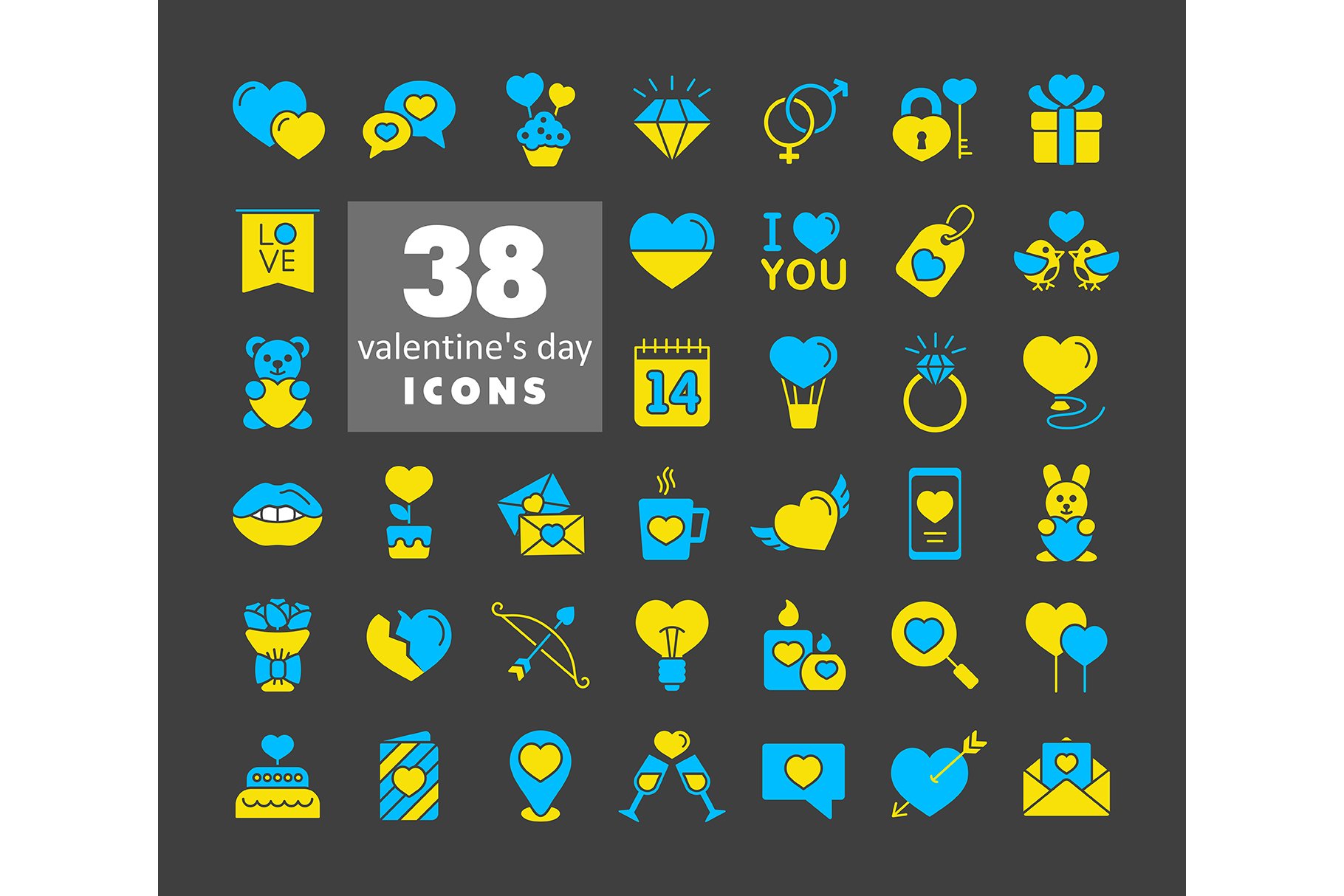 38 Valentine's day set icons cover image.