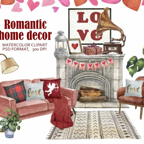 Valentines Day  living room clipart cover image.