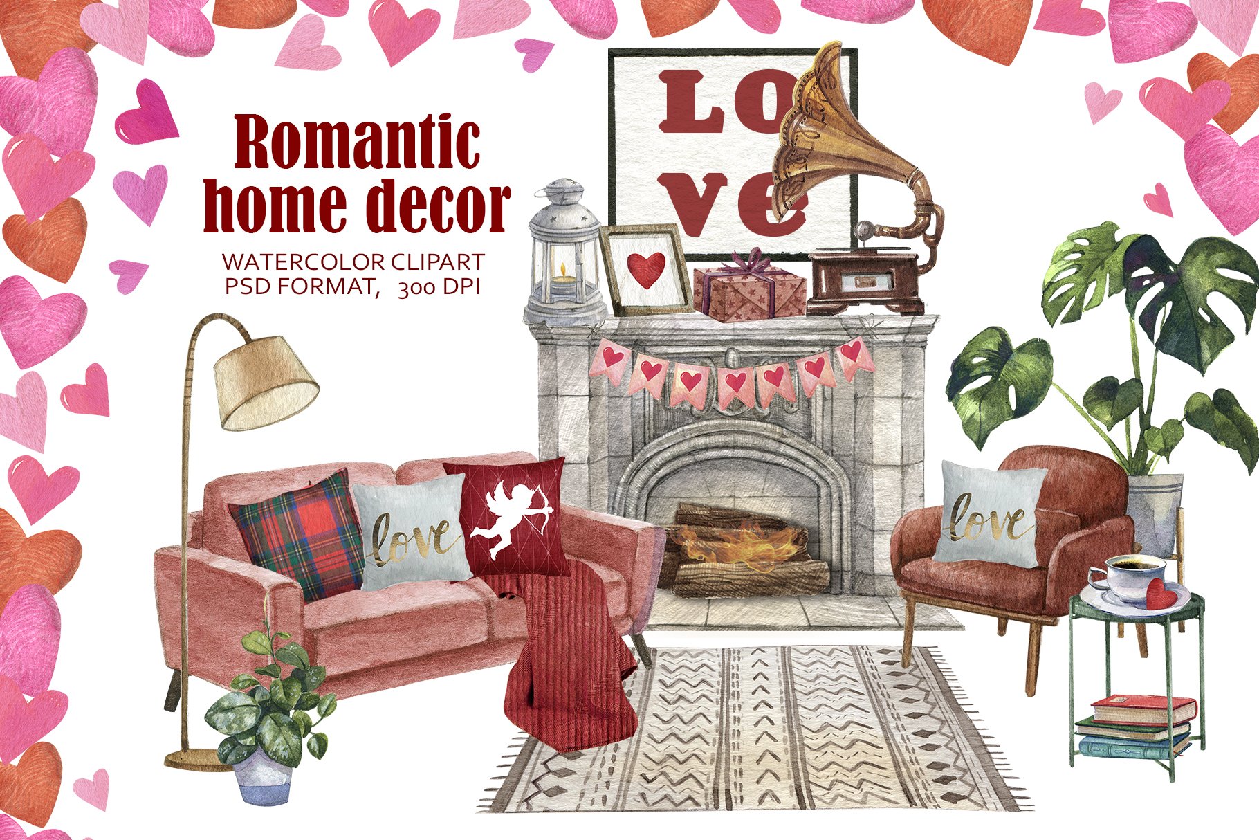 Valentines Day  living room clipart cover image.
