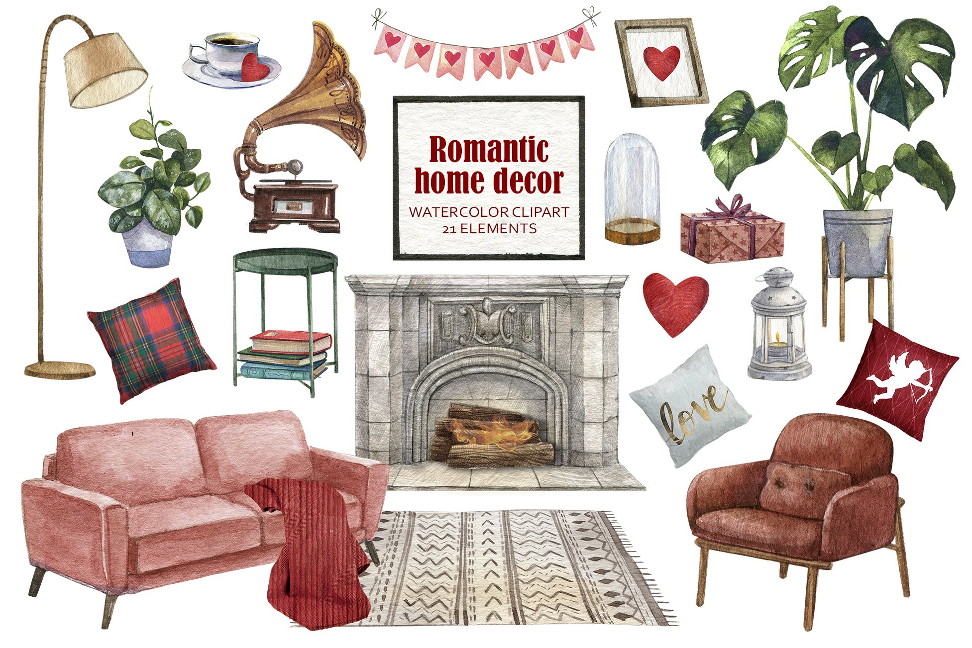 Valentines Day  living room clipart preview image.