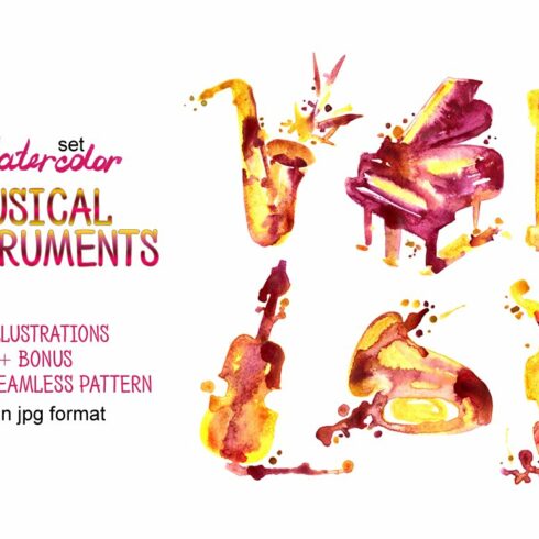 Watercolor musical instruments cover image.