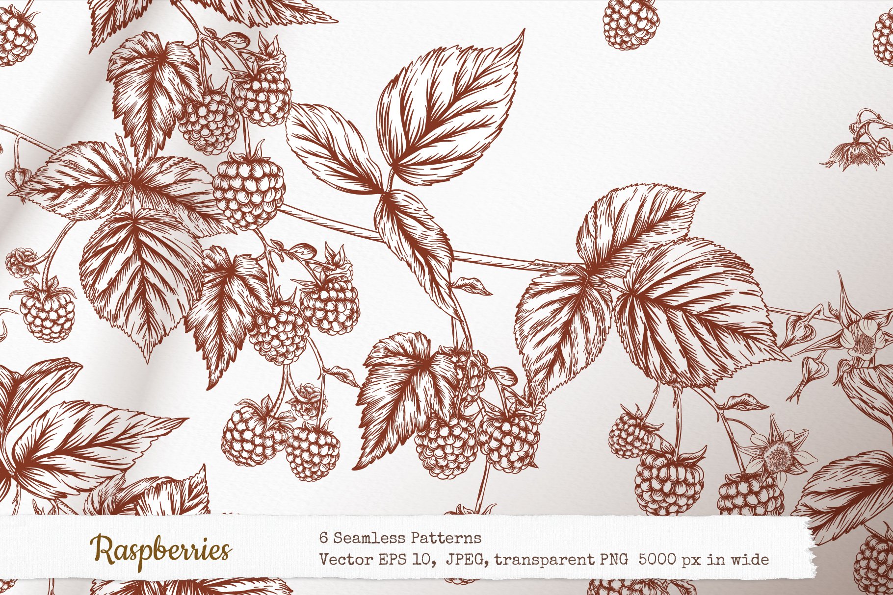 Raspberries - 6 Seamless Patterns cover image.