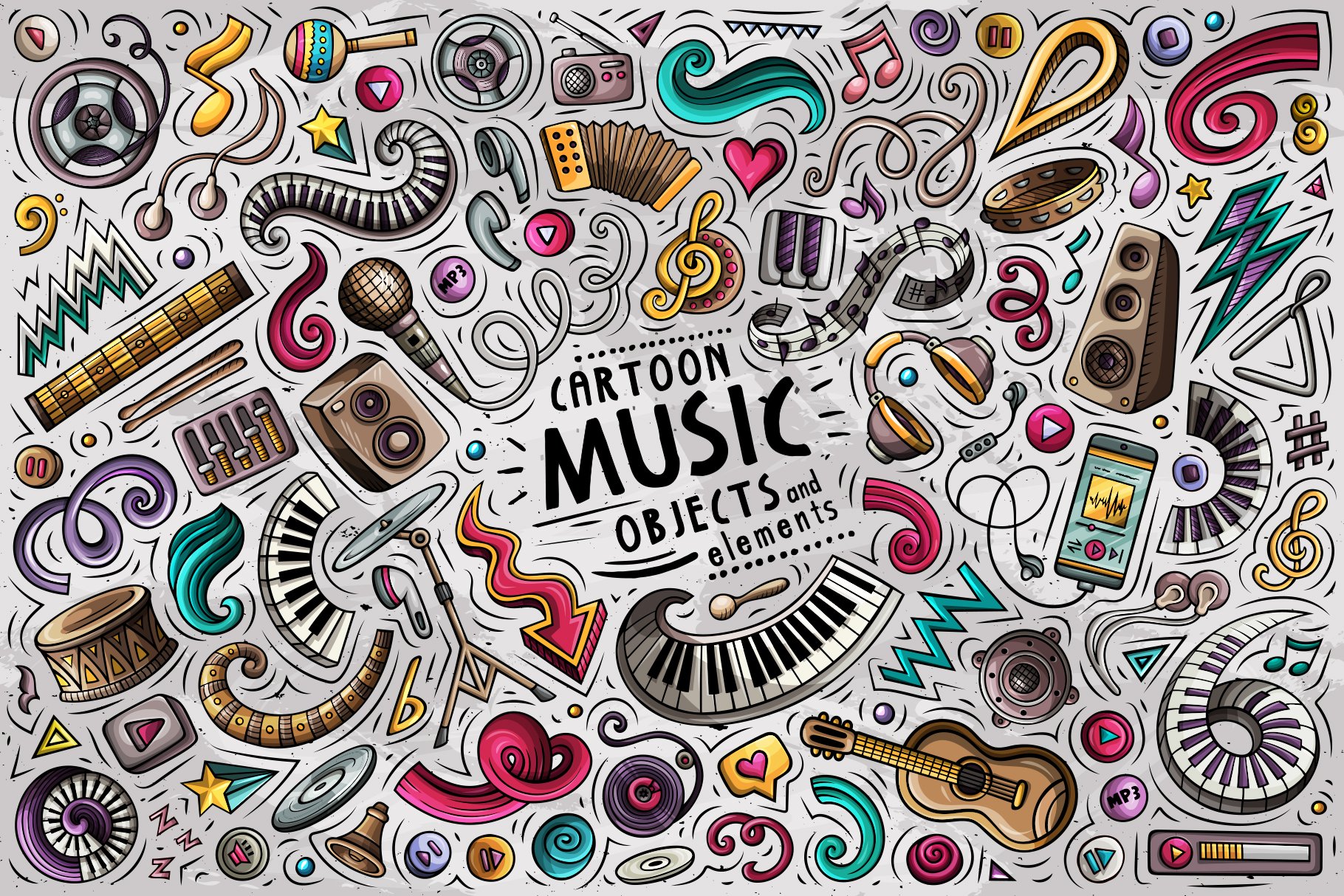 Music Cartoon Objects Set cover image.