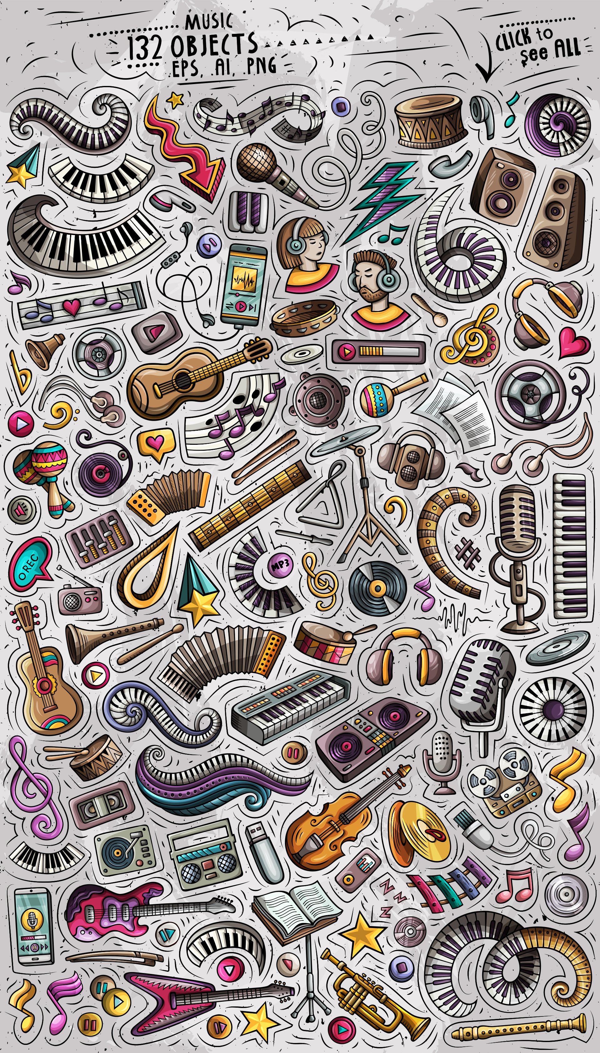 Music Cartoon Objects Set preview image.