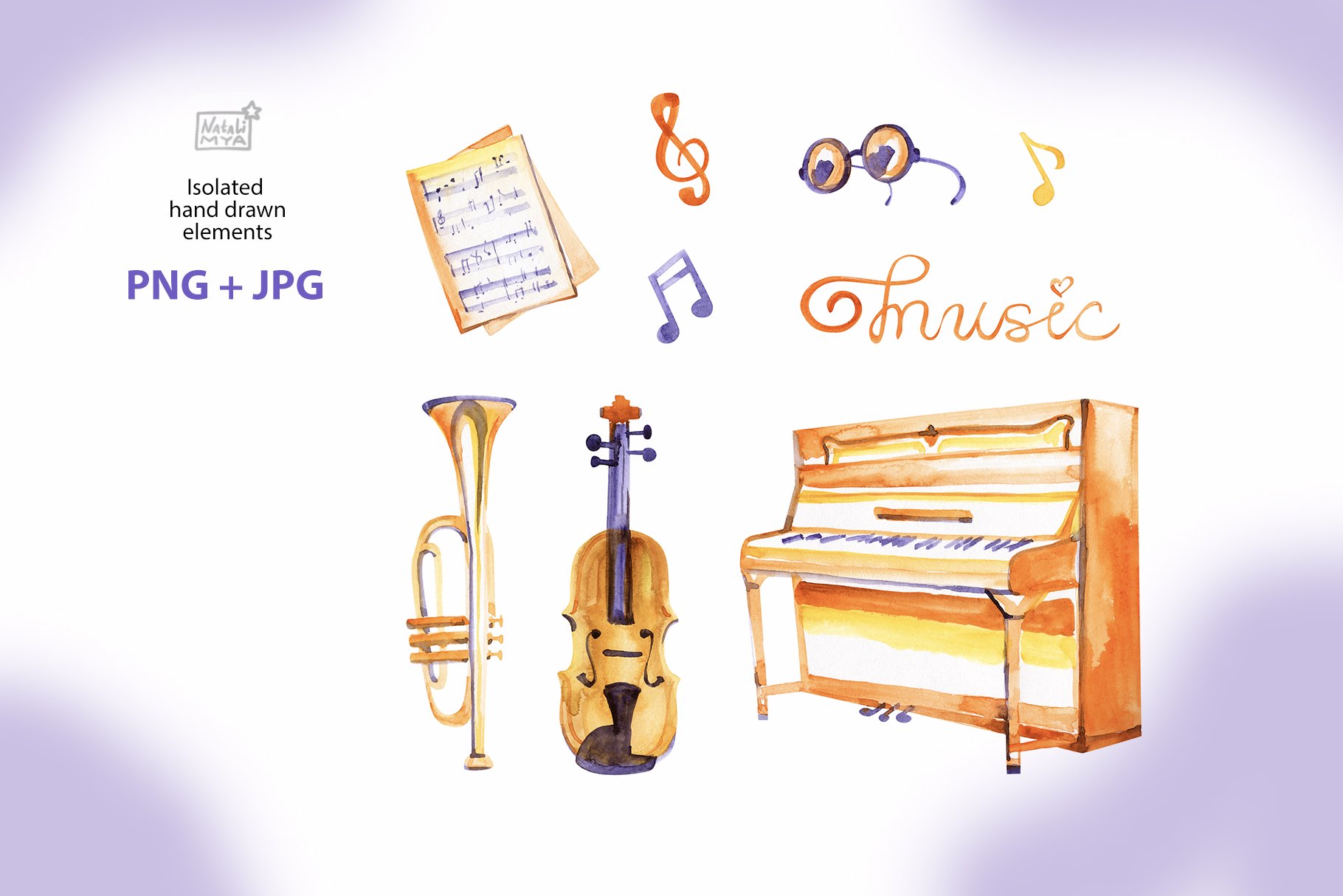Music around - watercolor cliparts preview image.