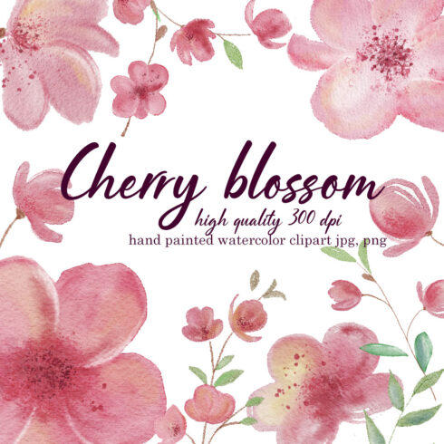 Cherry blossom watercolor clipart cover image.