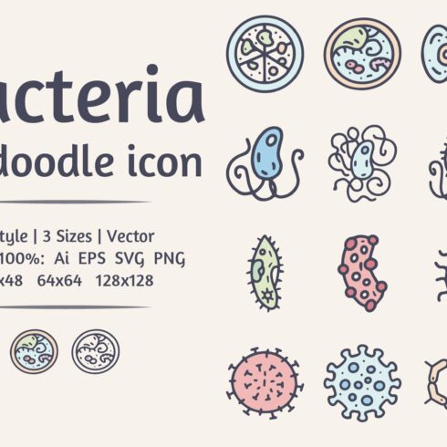 Viruses and bacteria doodle icon cover image.