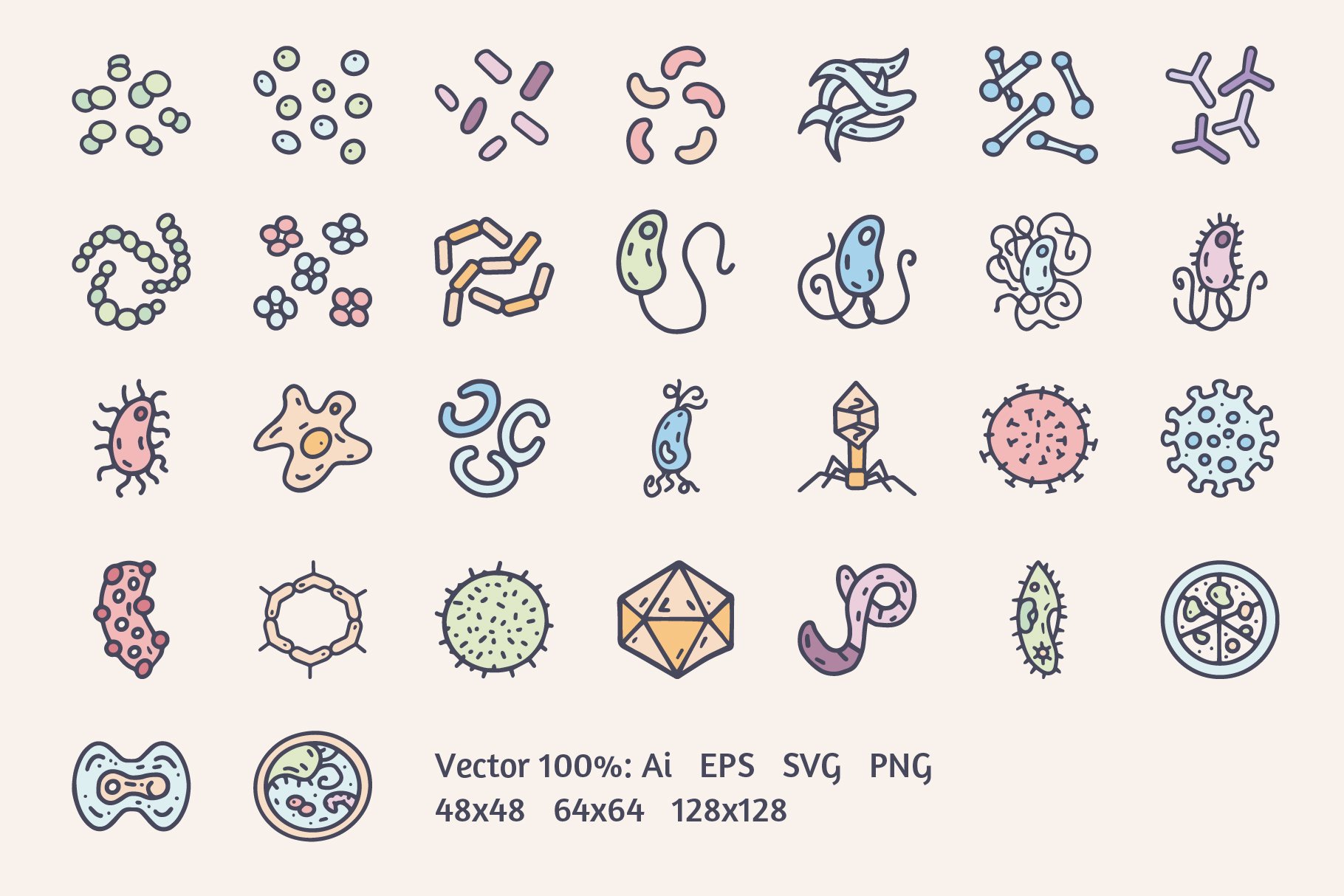 Viruses and bacteria doodle icon preview image.