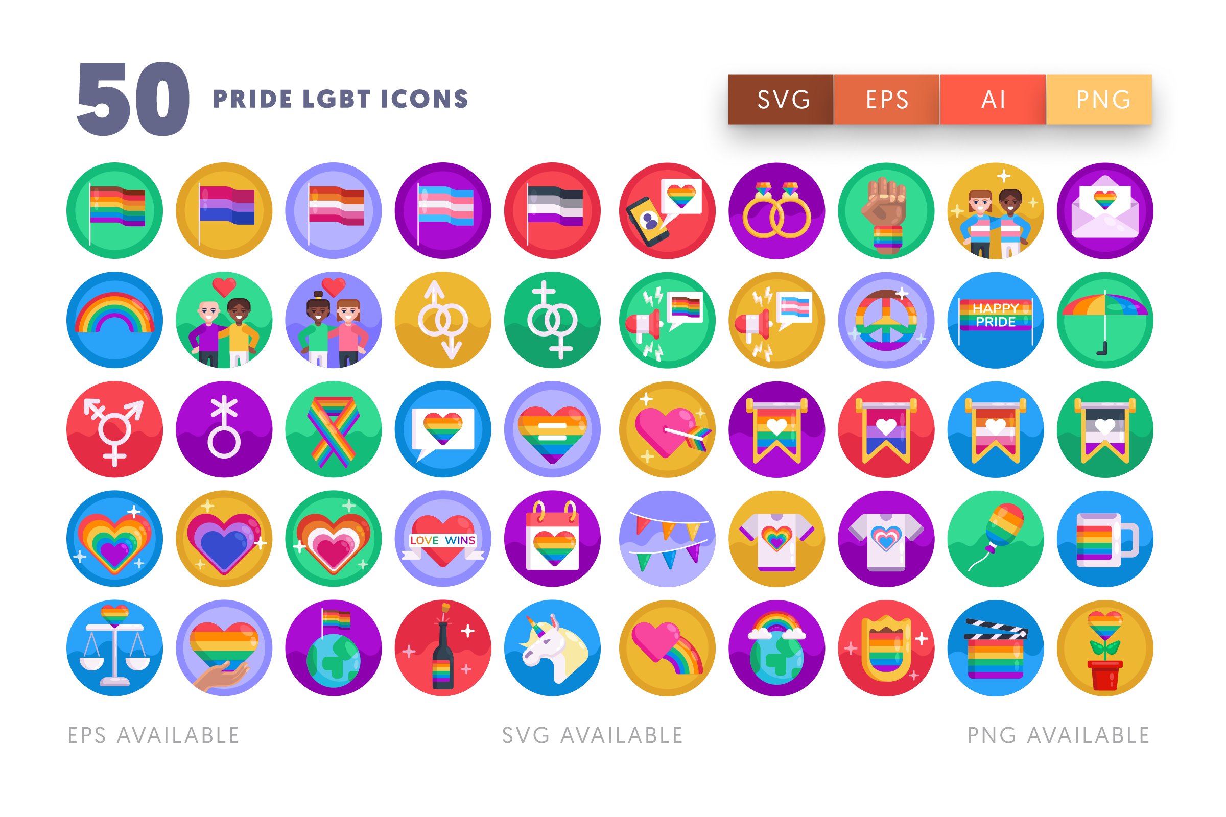 50 Pride LGBT Icons preview image.