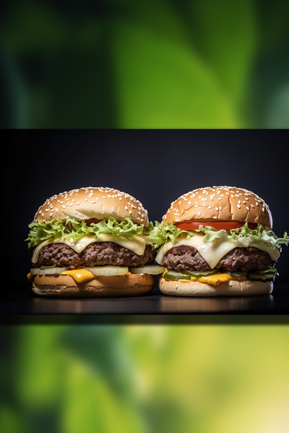 This is a Side view of a Burger on a dark rustic background with beef and cream cheese Realistic Closeup Photography pinterest preview image.