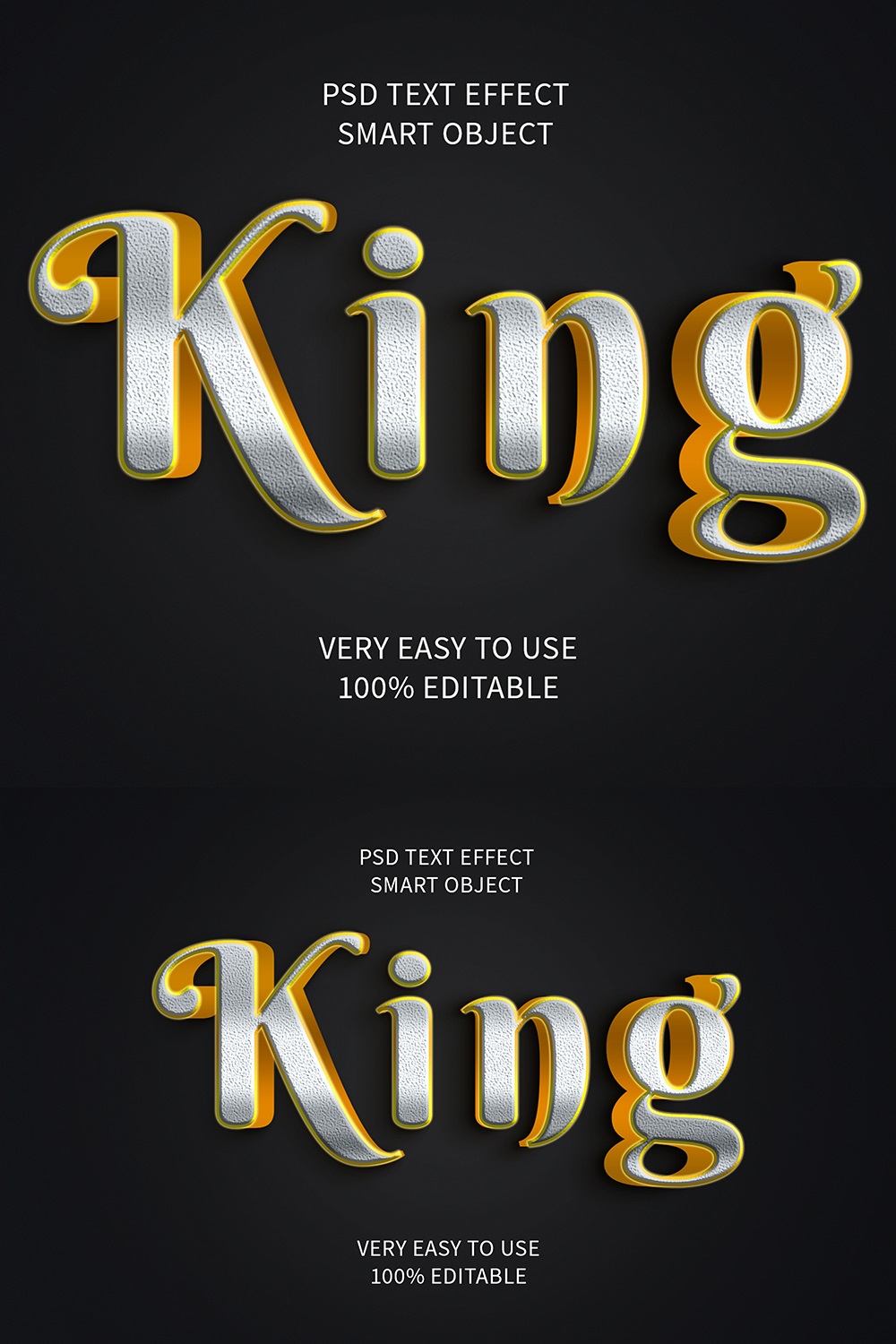 King Editable 3D Text Effect PSD pinterest preview image.