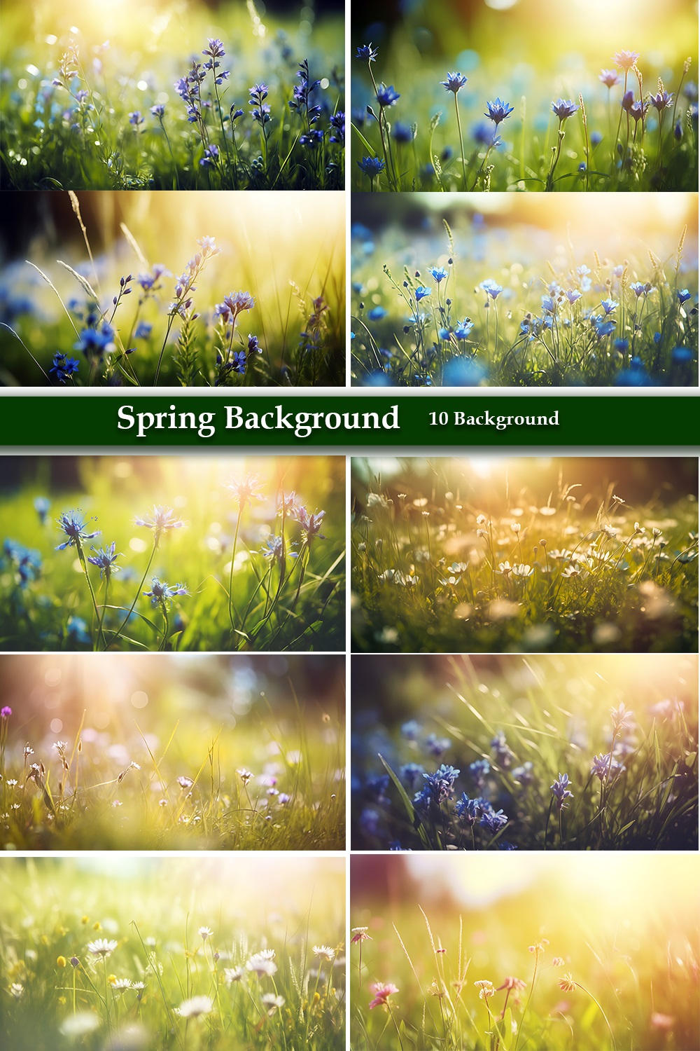 Spring Background with flowers with the sun shining pinterest preview image.