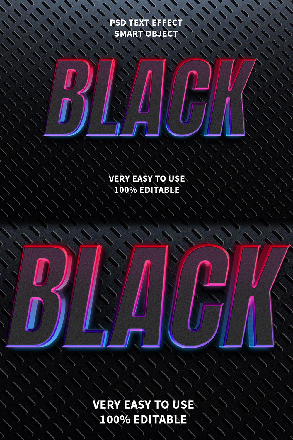 Black Editable 3D Text Effect PSD pinterest preview image.