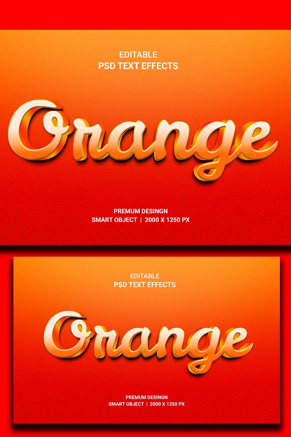 Orange Editable 3D Text Effect PSD pinterest preview image.