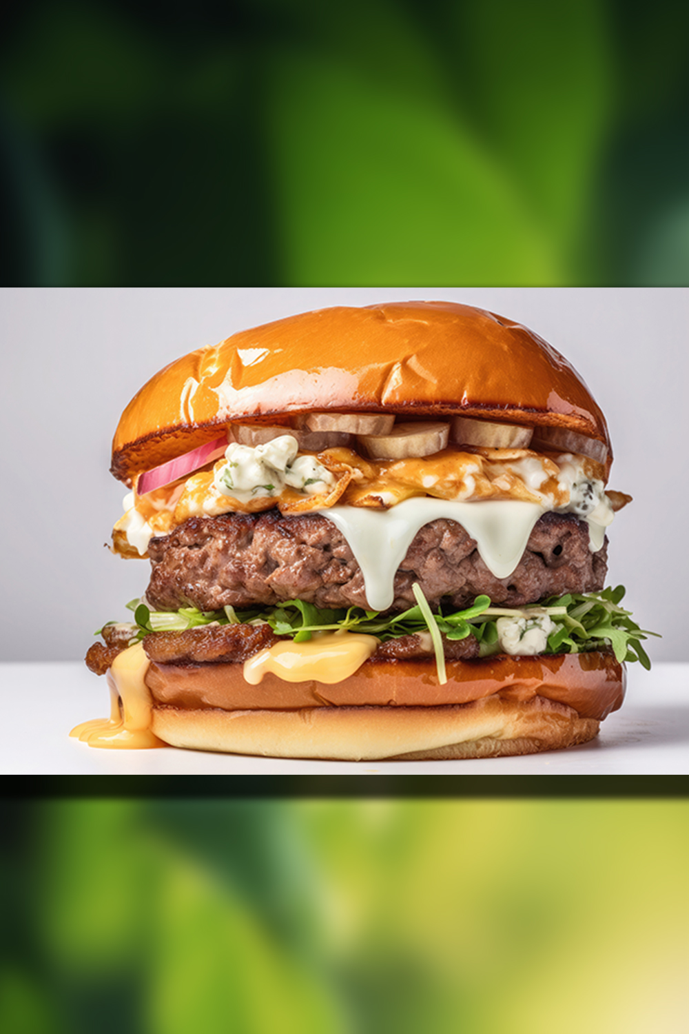 Side View Of A Burger On A white Background With Beef And Cream Cheese Realistic Closeup Photography pinterest preview image.