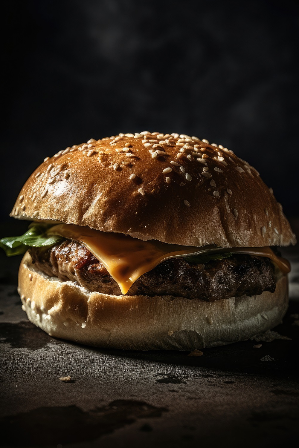 Side View Of A Burger On A Dark Rustic Background With Beef And Cream Cheese Realistic Closeup Photography pinterest preview image.