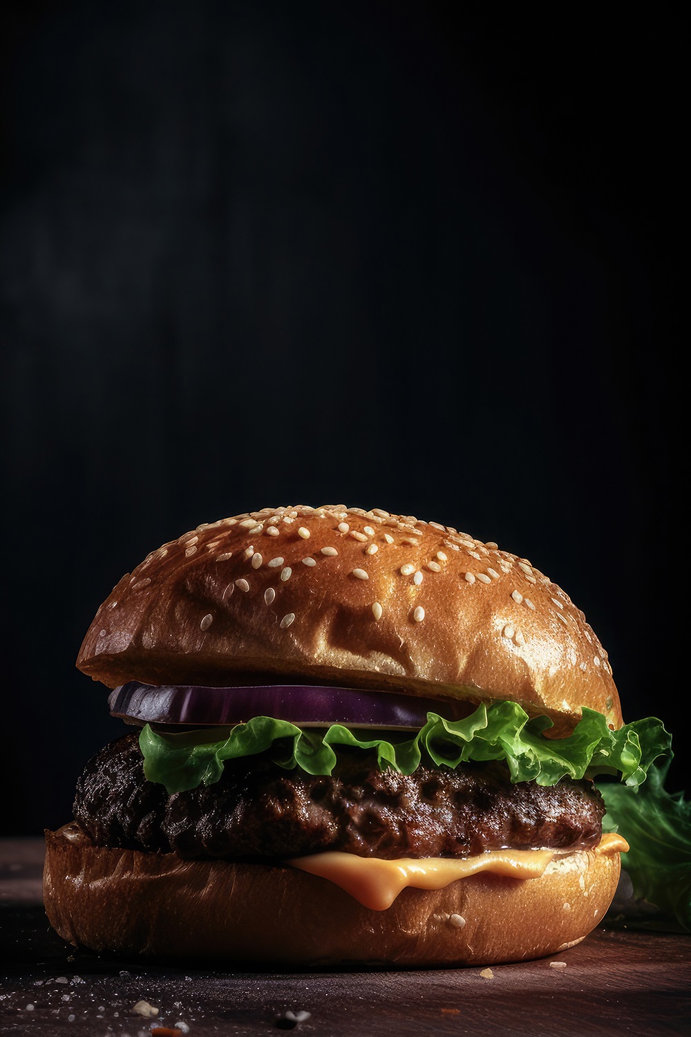 Side View Of A Burger On A Dark Rustic Background With Beef And Cream Cheese Realistic Closeup Photography pinterest preview image.