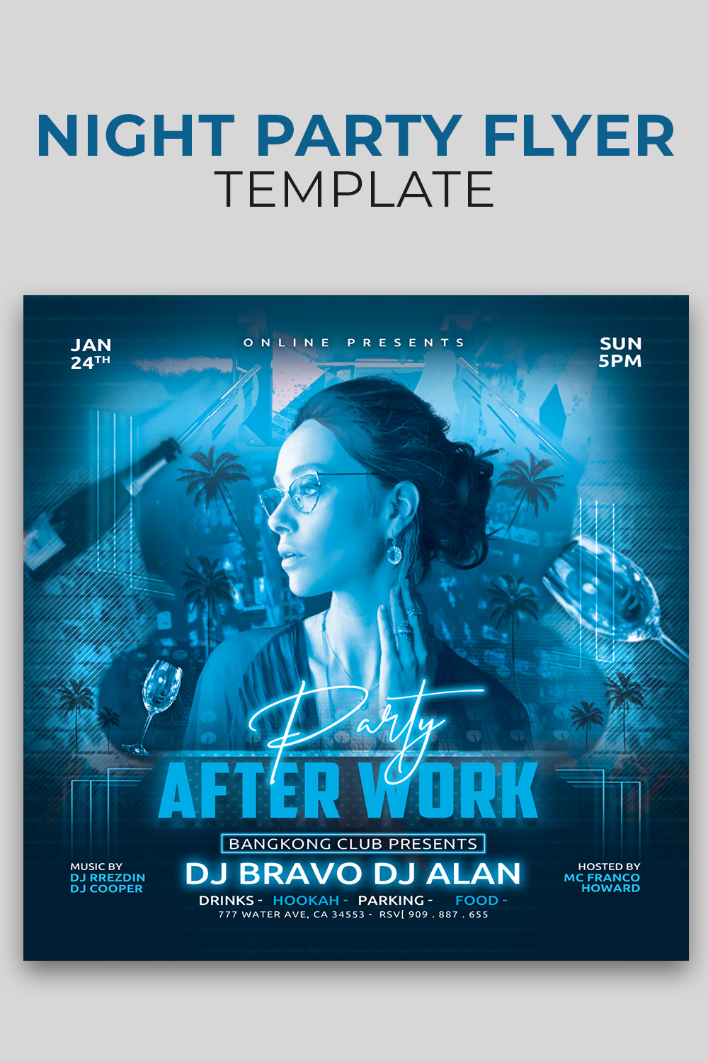 Ladis dj night Party Flyer Template / Instagram Banner psd pinterest preview image.