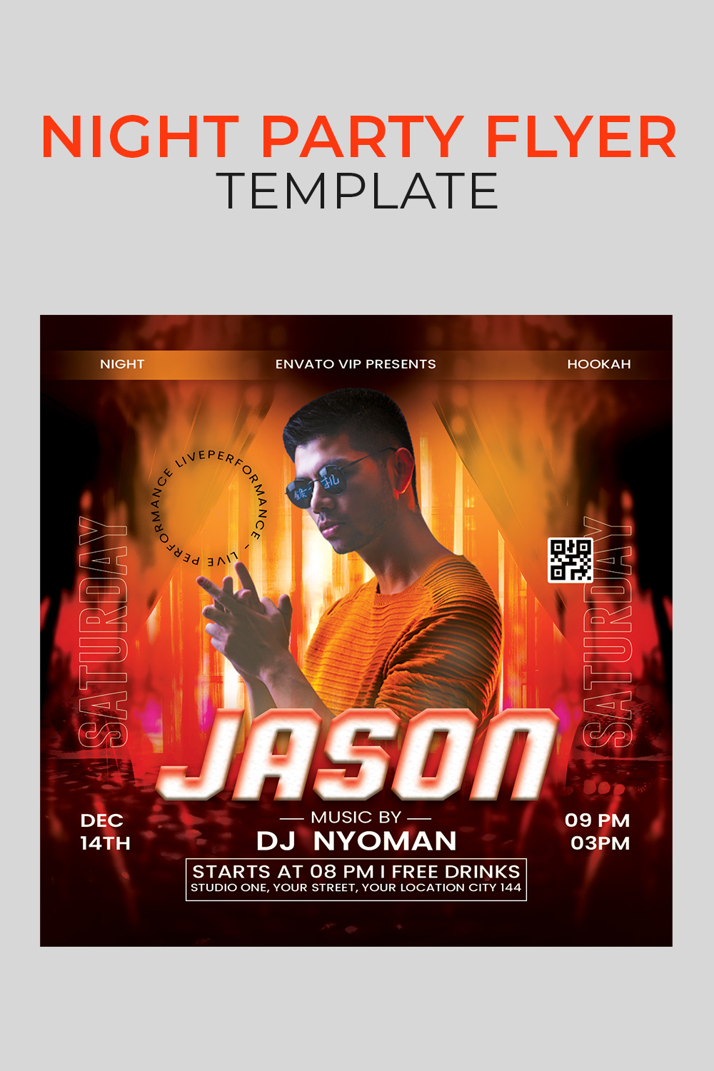 DJ night Party Flyer Template / Instagram Banner pinterest preview image.