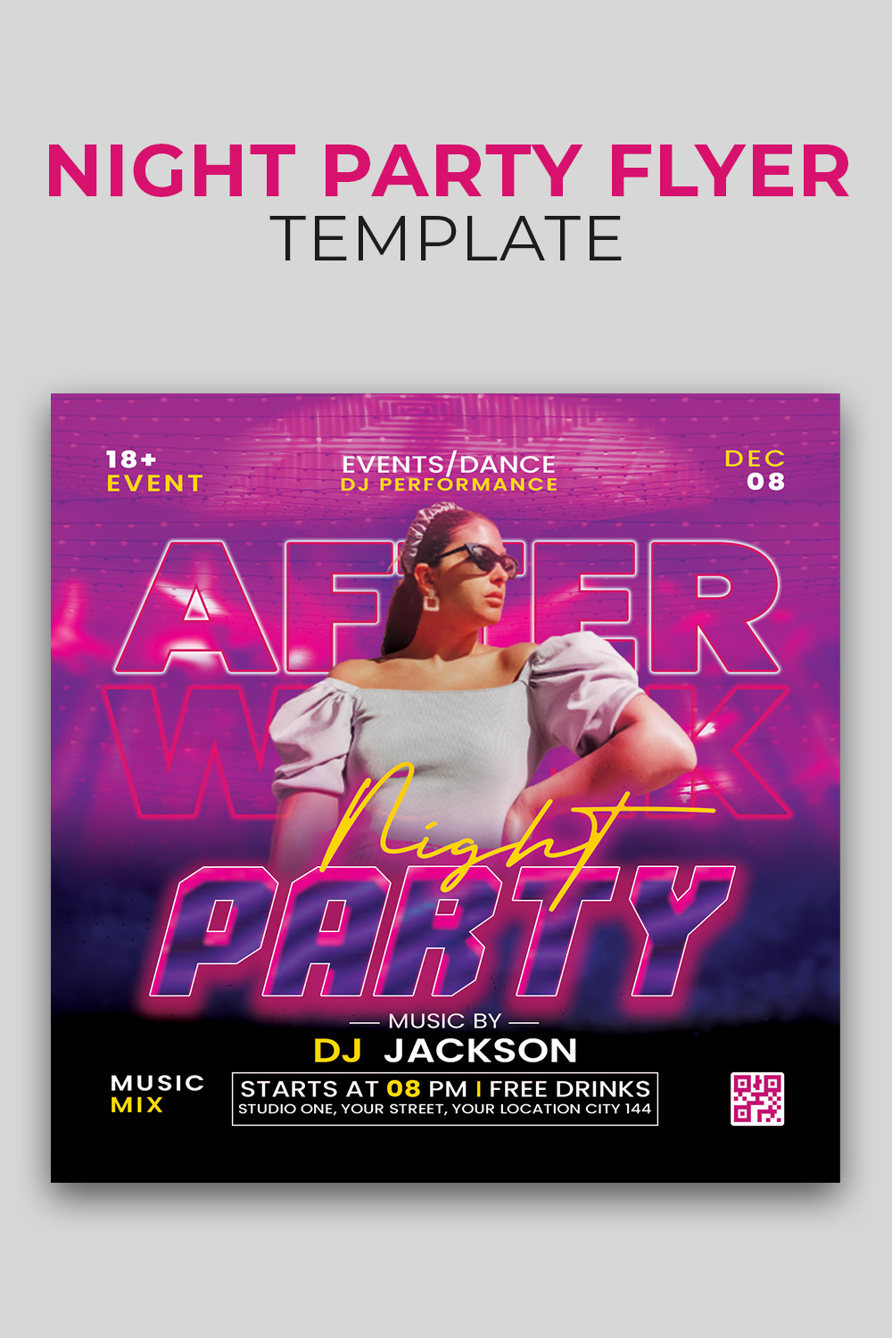 DJ night Party Flyer Template / Instagram Banner pinterest preview image.