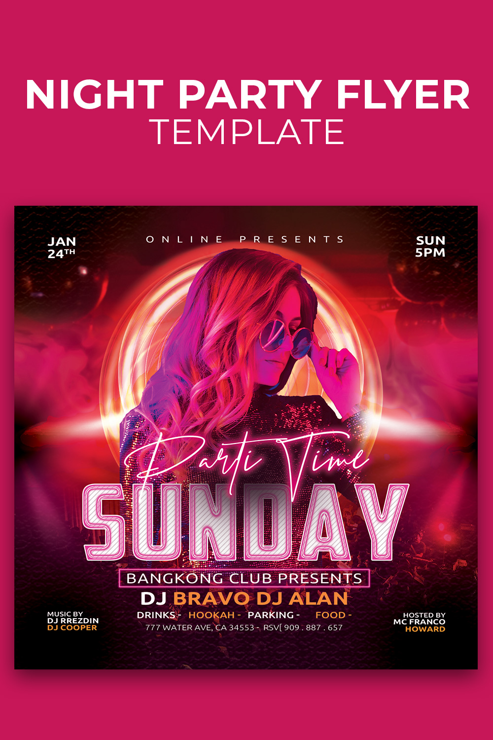 Sunday Night Party Flyer Template Psd pinterest preview image.